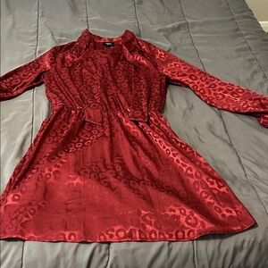 Tacera Red Animal Print Long Sleeve Dress